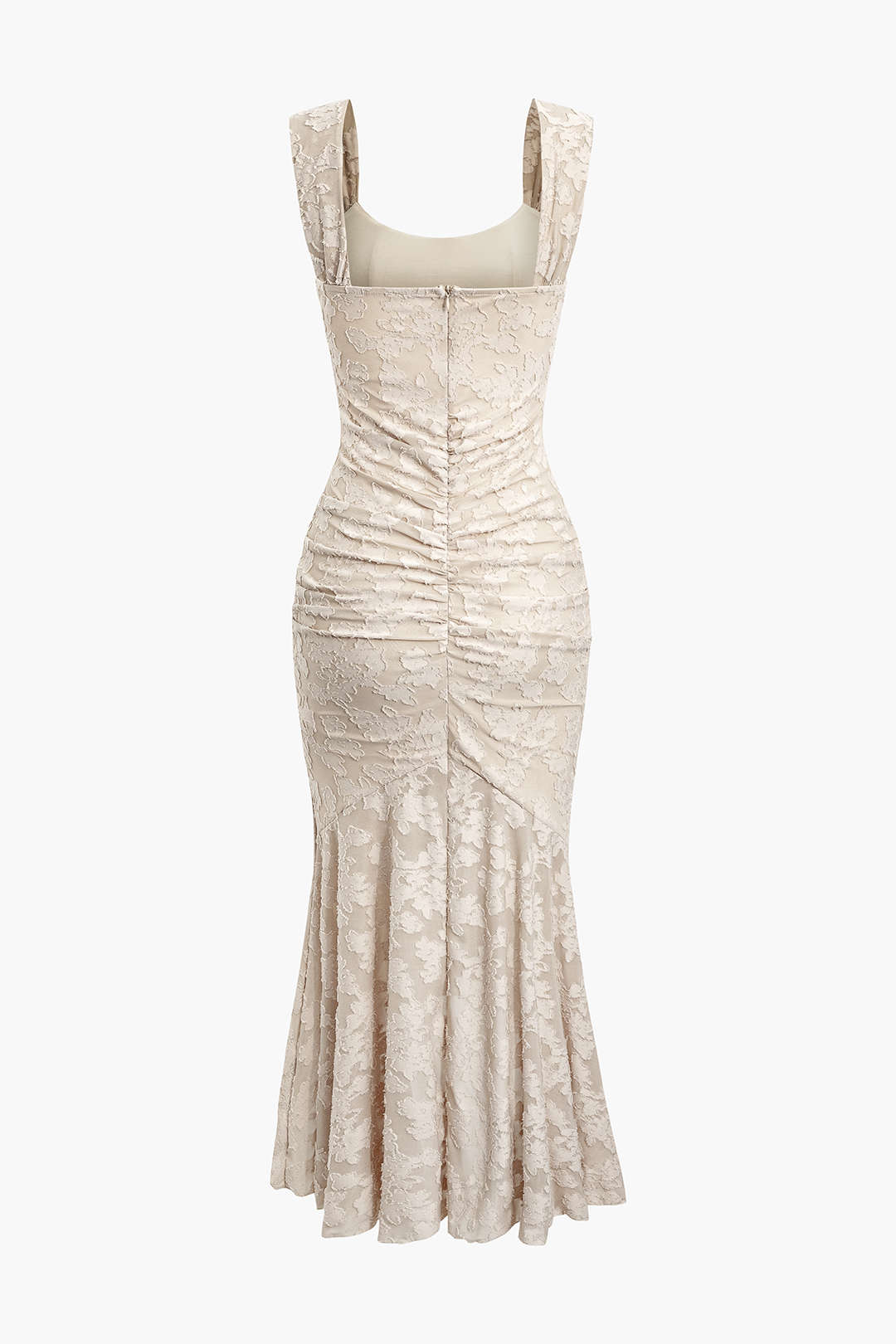 Çiçek Desenli Asimetrik Kenar Kıvrılmış Deniz Kızı Kolsuz Midi Elbise