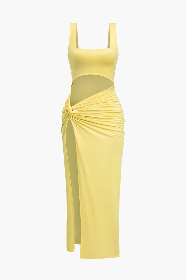 önü kesik slit midi elbise