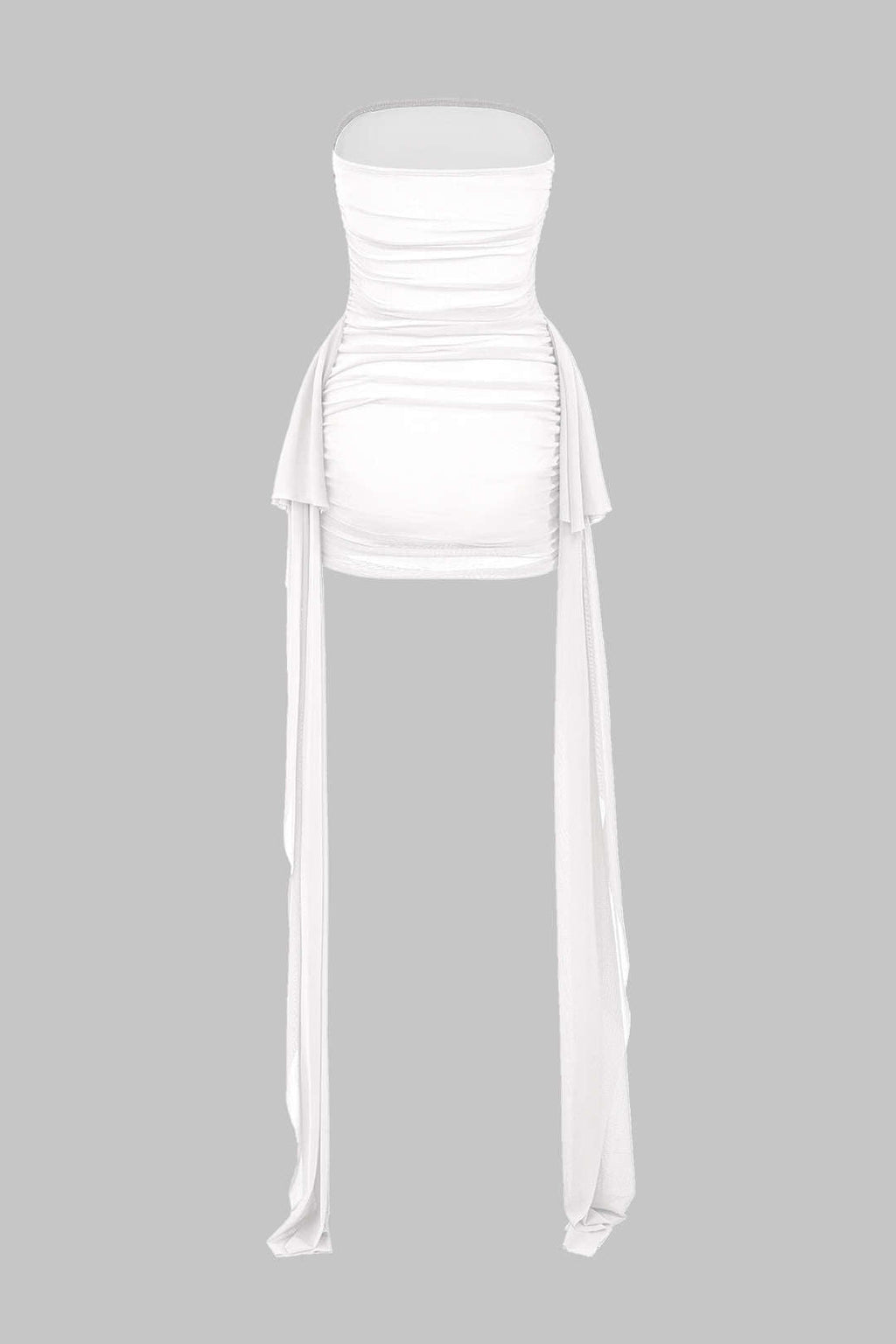 Ağ Mesh Ruched Straplez Mini Elbise