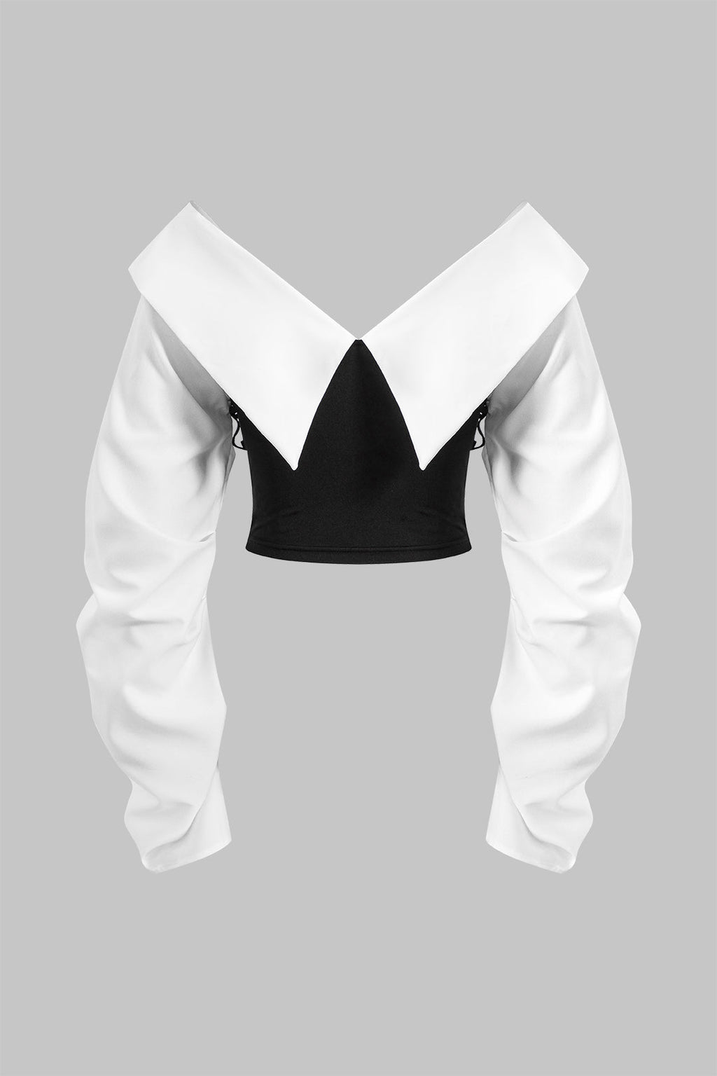 Büzgülü V Yaka Patchwork Uzun Kollu Üst Şık Günlük Model