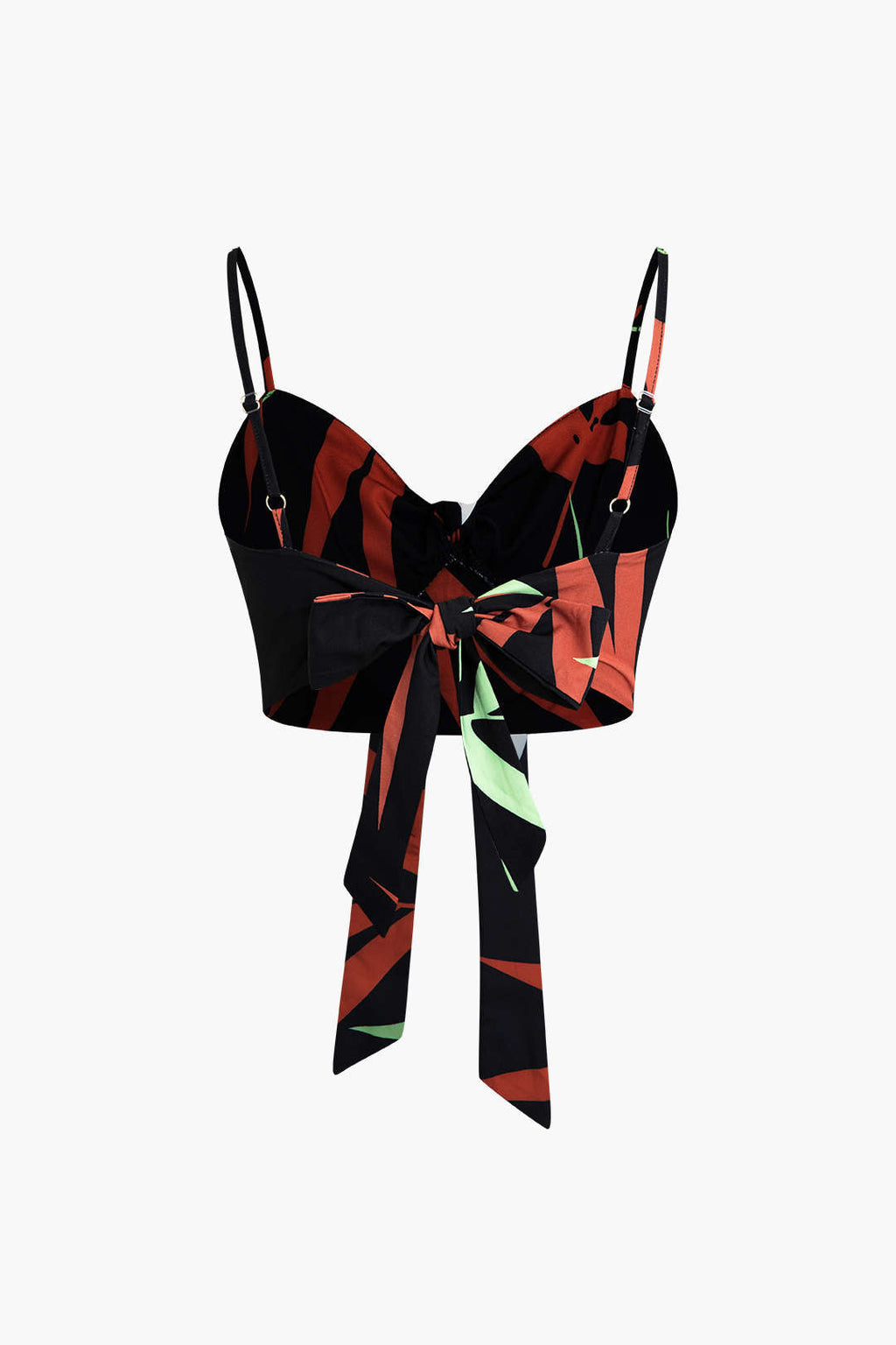 Bambu Yaprağı Desenli Bağlamalı Spagetti Askılı Üst Ve Pantolon Seti