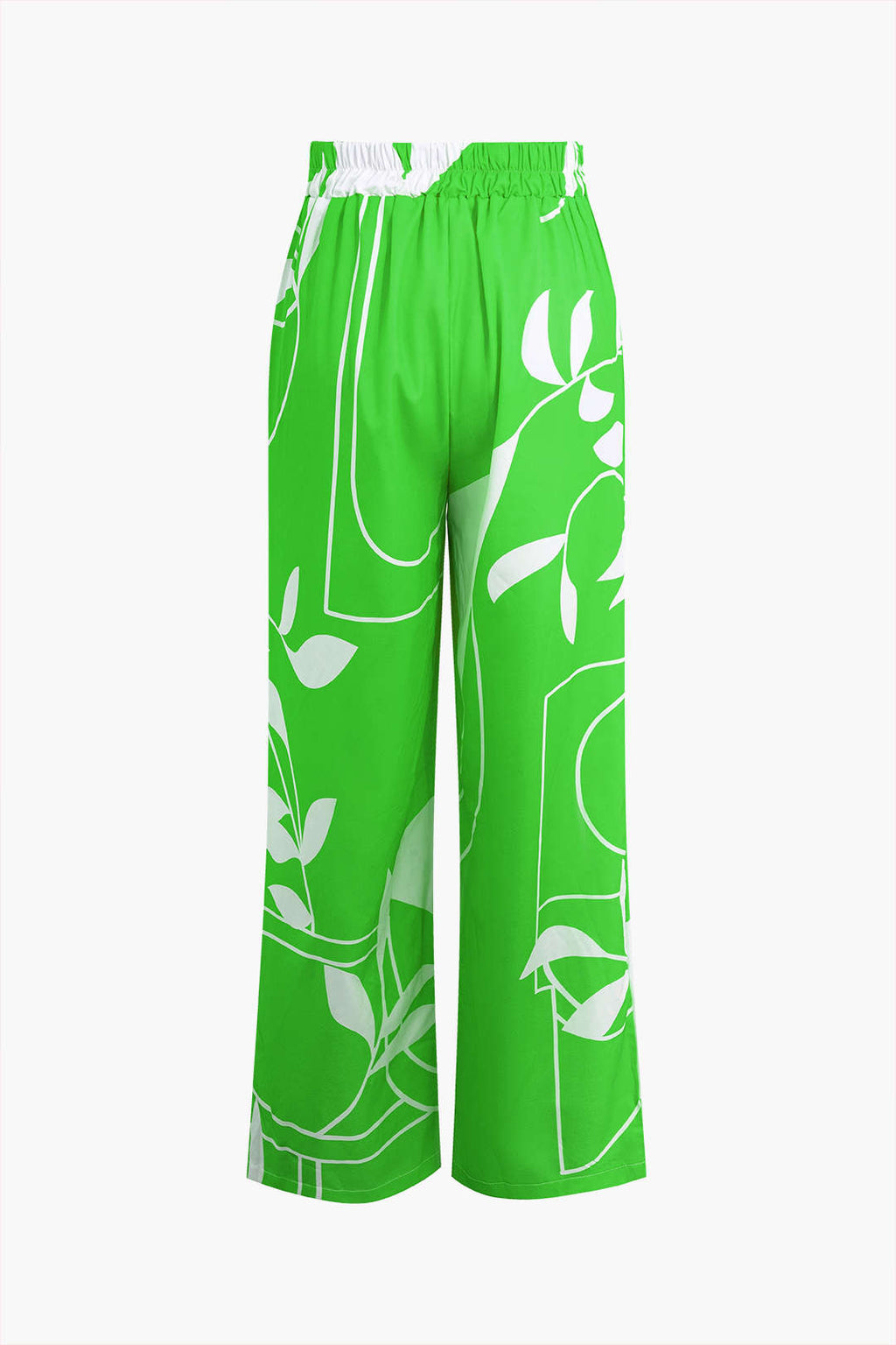 Bambu Yaprağı Desenli Bağlamalı Spagetti Askılı Üst Ve Pantolon Seti