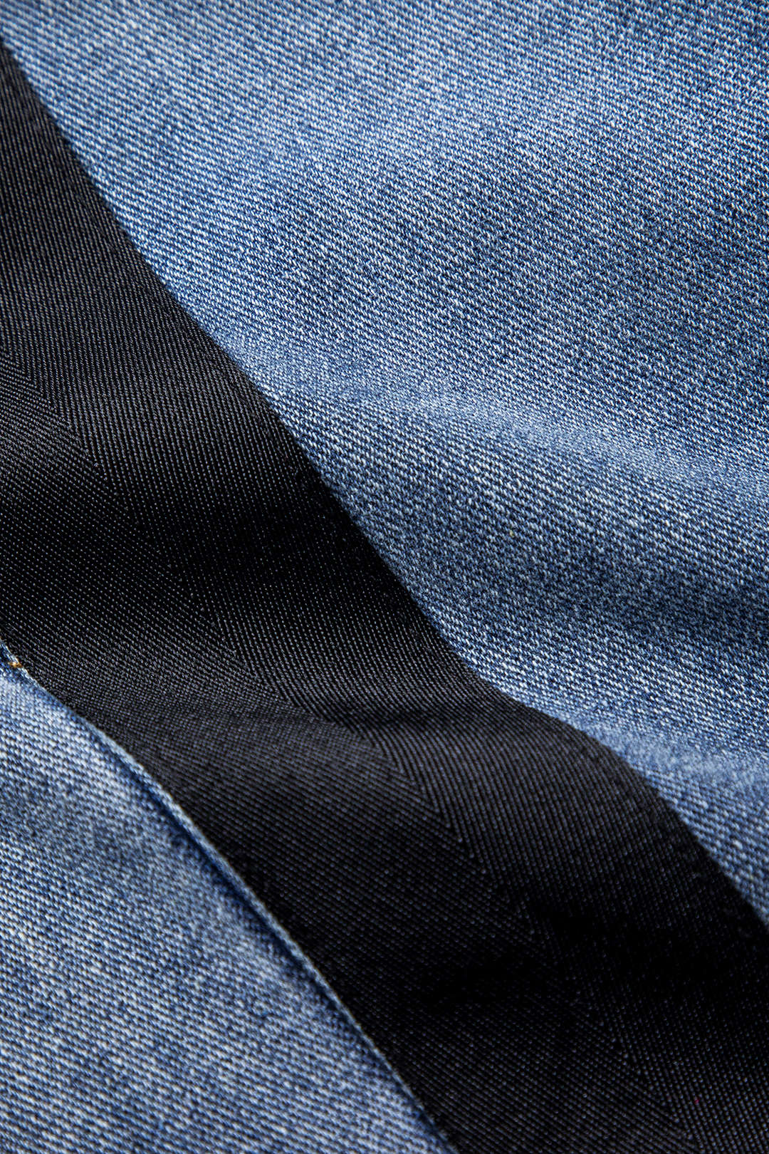 Mavi Patchwork Desenli Papyonlu Cepli Kot Pantolon