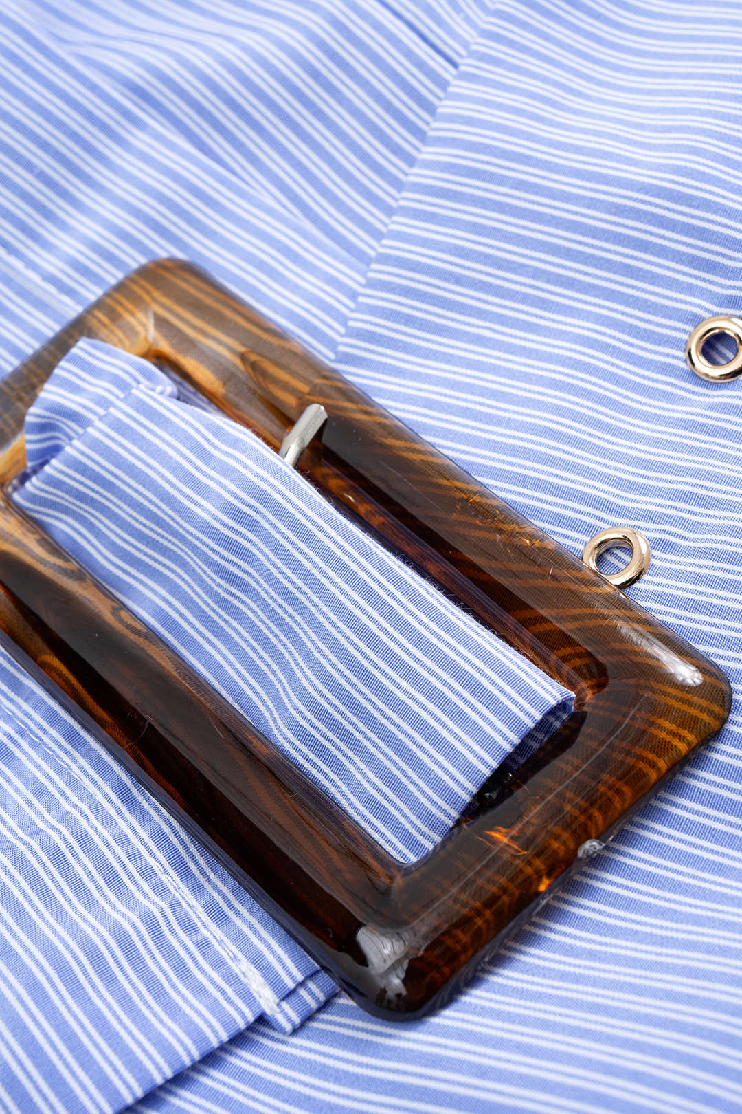 Çizgili Desenli Baskılı Kemerli Uzun Kollu Gömlek