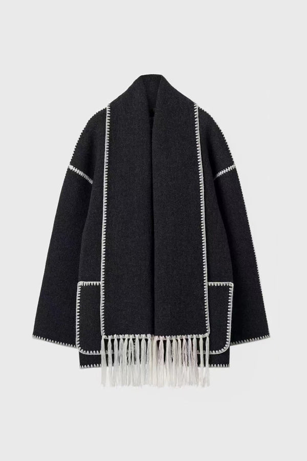 beyaz detaylı wool kaban