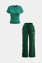 baskılı tişört ve püsküllü pantolon takımı