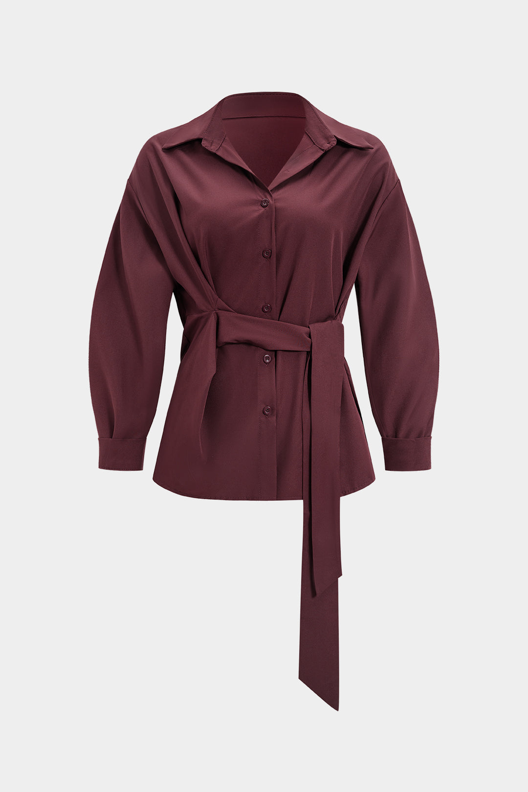 Düğmeli Kemerli Uzun Kollu Gömlek Şık Günlük Tarzı