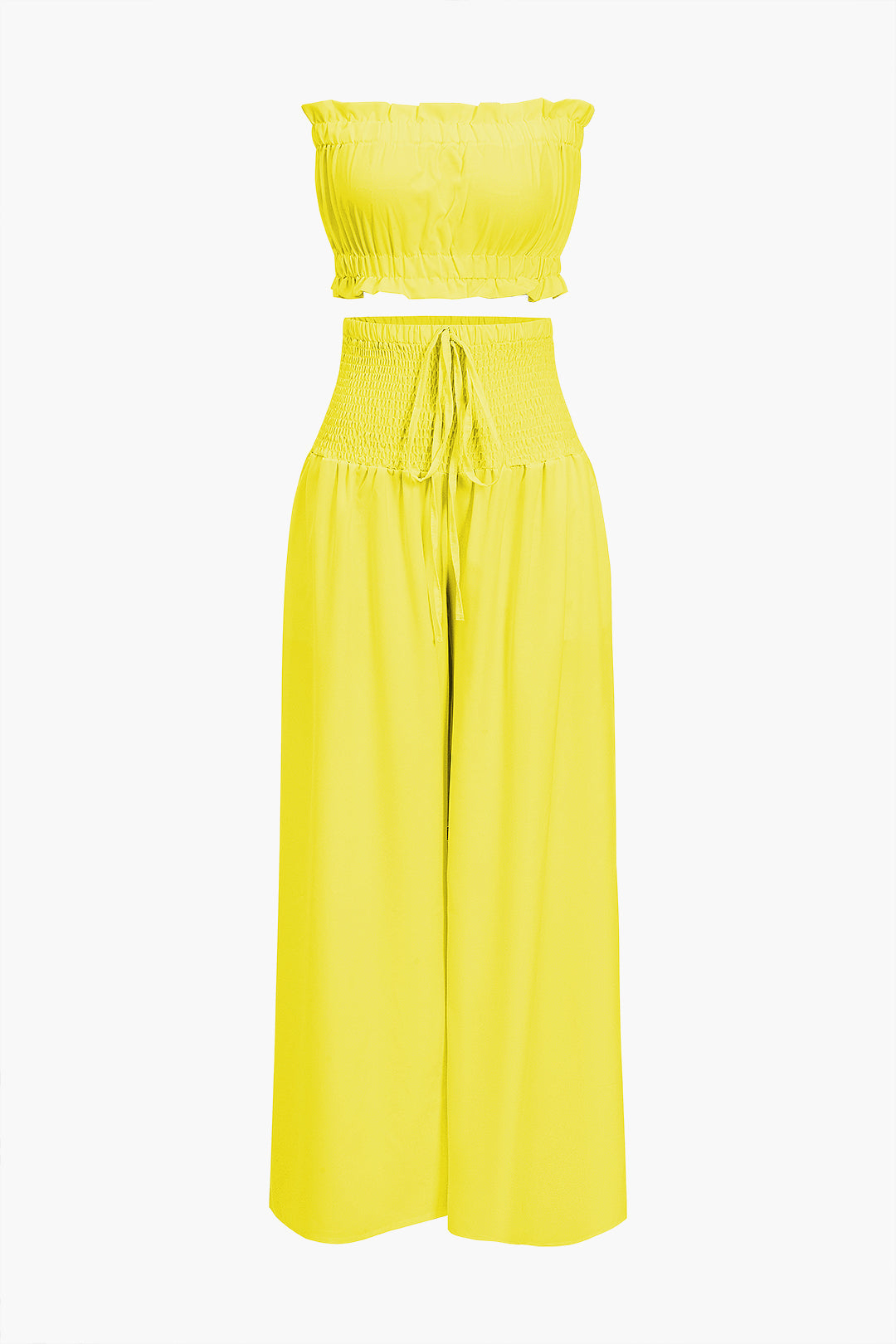 Volanlı Tubetop Ve Bağlamalı Geniş Paçalı Pantolon Takımı