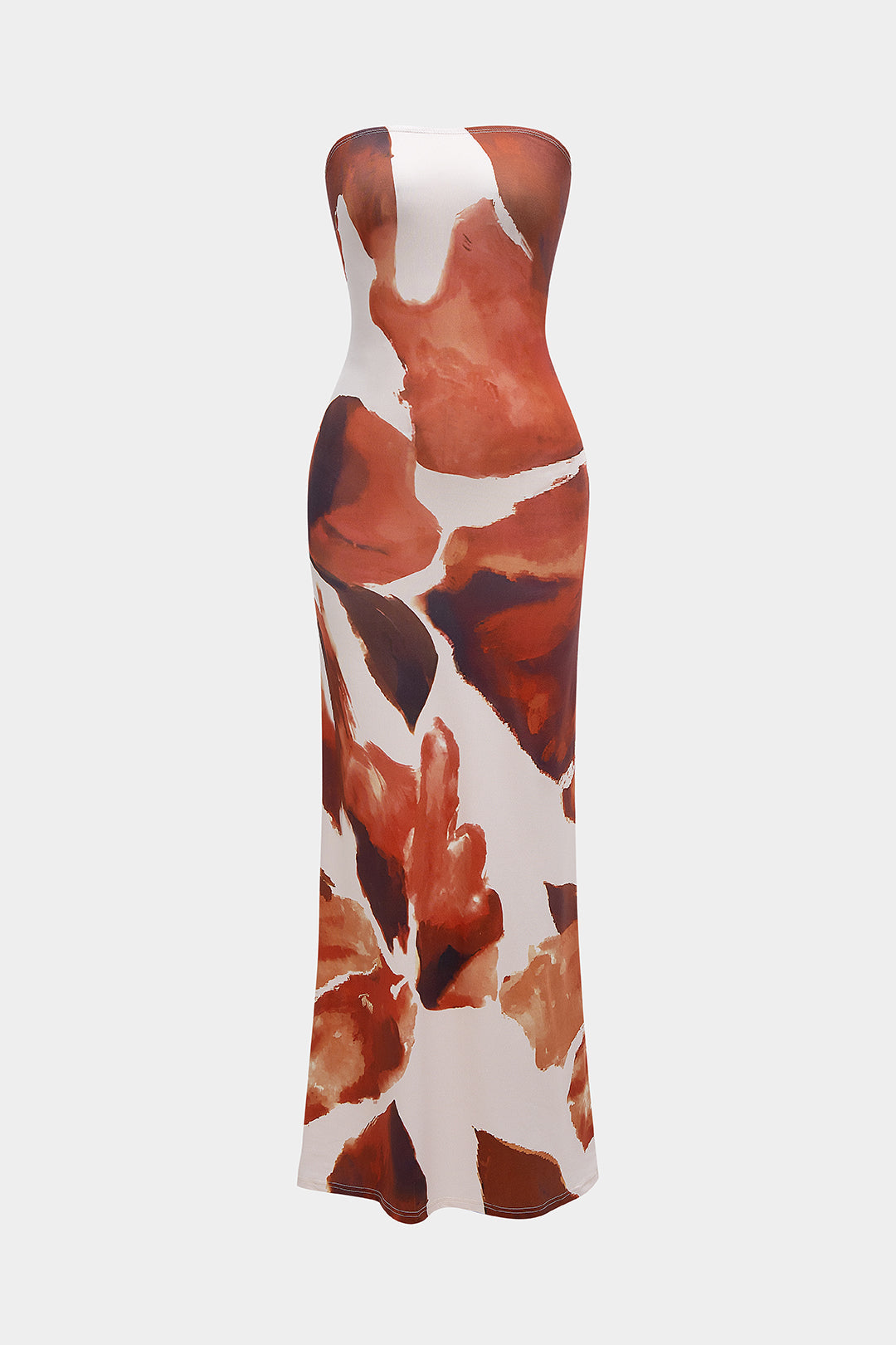 Renkli Çiçekli Baskılı Straplez Kolsuz Maxi Elbise