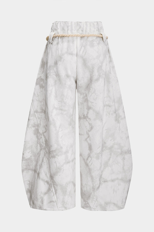 tie dye baskılı bağcıklı geniş paça pantolon