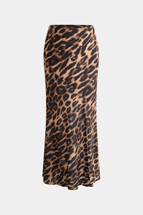 leopar desenli midi etek