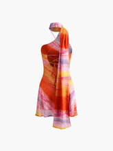 halter sırt dekolteli batik kısa elbise