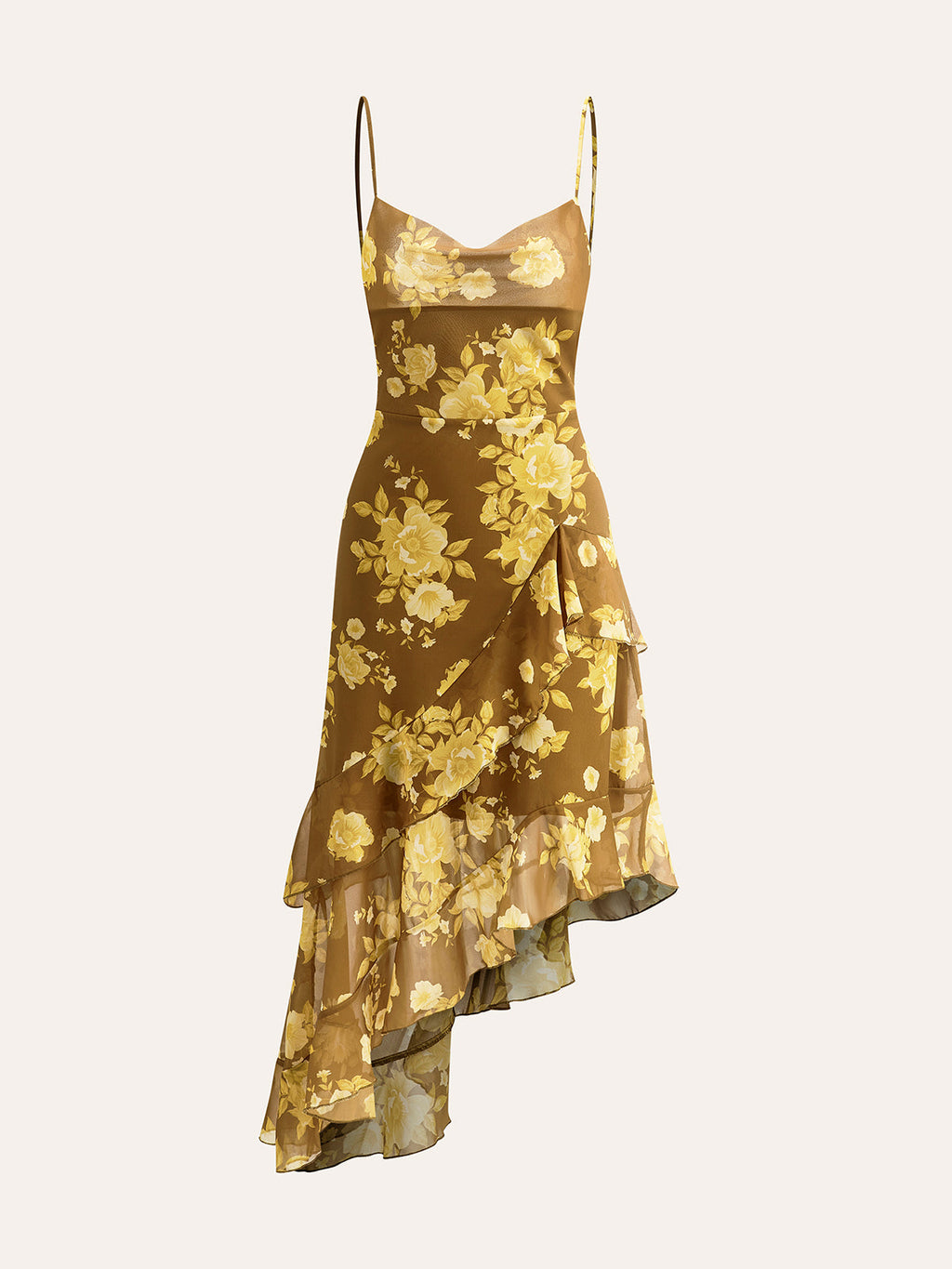 Çekici Çiçek Desenli Volanlı Etek Arkadan Bağlamalı Askılı Elbise