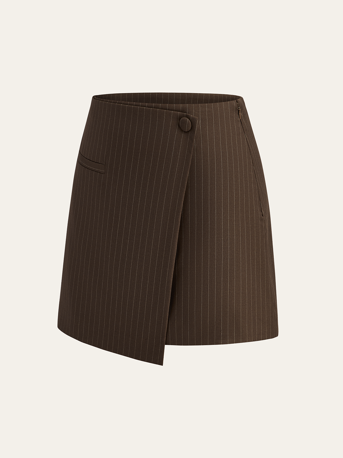 Koyu Siyah Pinstripe Wrap İnce Kumaş Etek