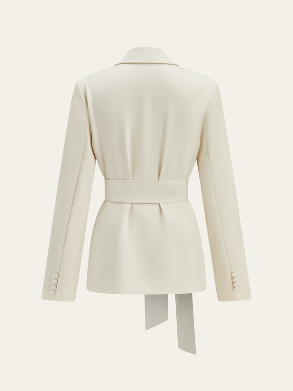 kuşaklı krem blazer