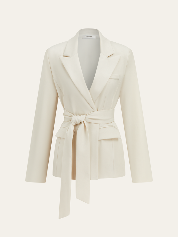 kuşaklı krem blazer