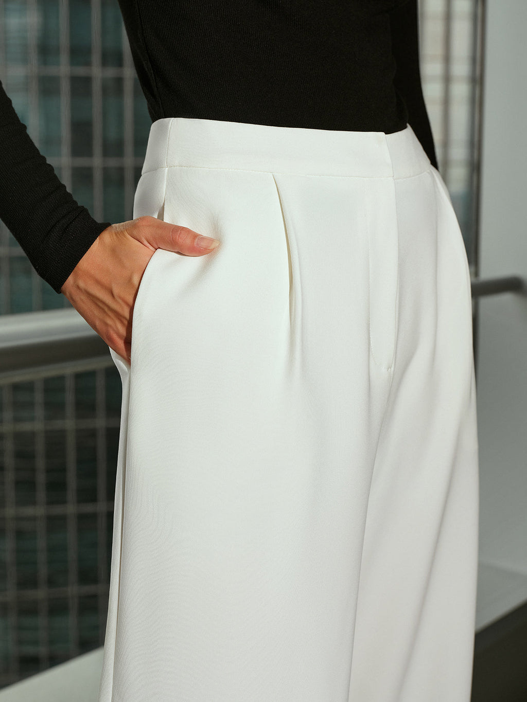 Siyah OrtaBel GenişPaça Polyester Karışımlı Pantolon