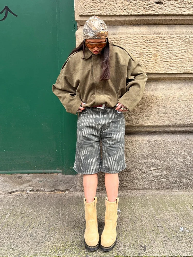 Oversize Yeşil Süet Görünümlü Gömlek Ceket