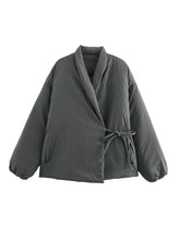 kușak detaylı kimono şişme mont