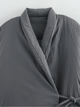 kușak detaylı kimono şişme mont