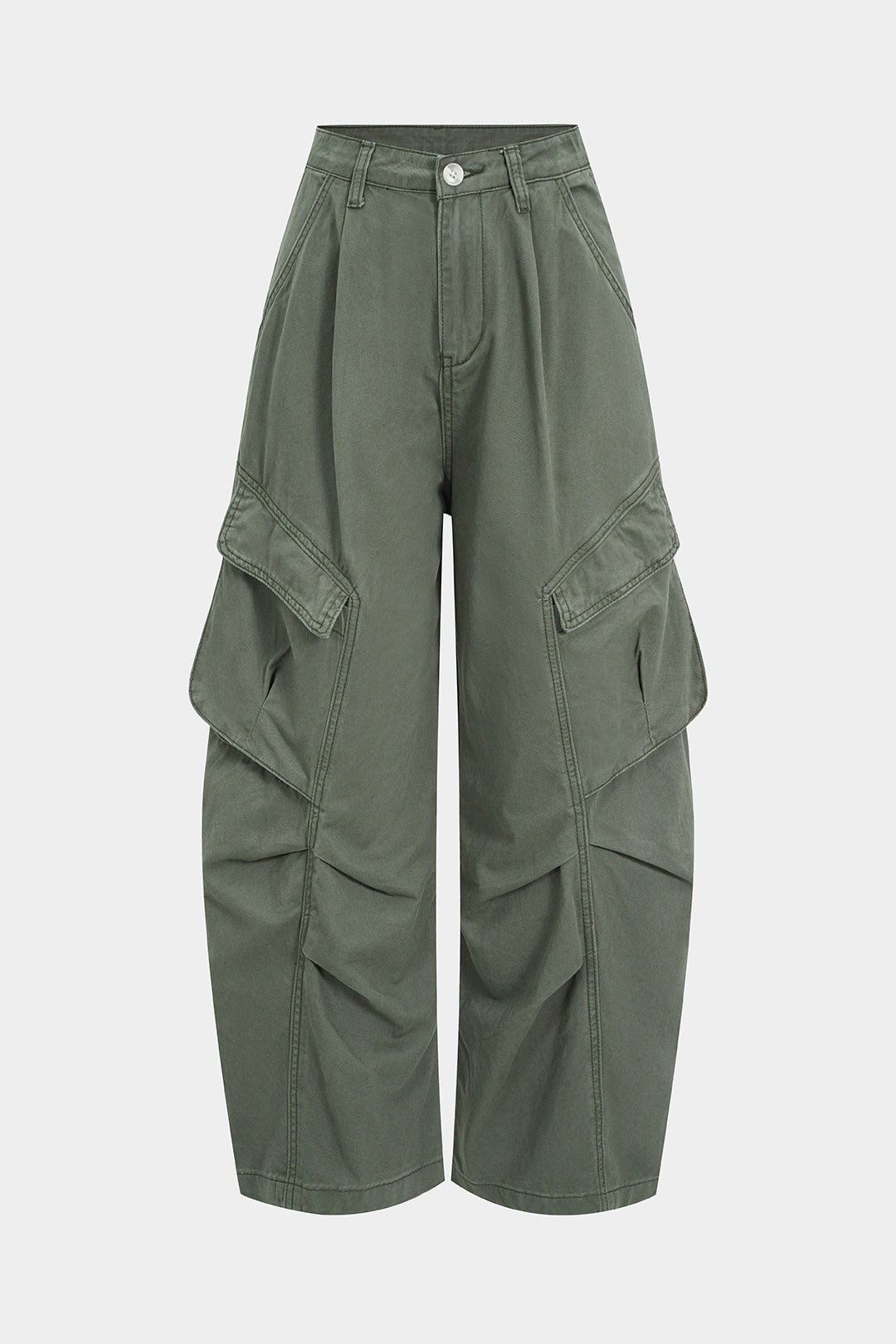 Lacivert Kumaşlı Büzgülü Cepli Geniş Kesim Pantolon