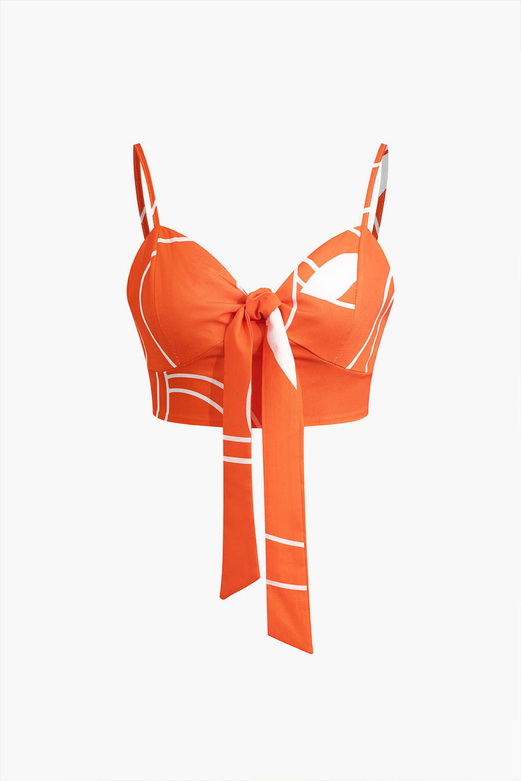 Bambu Yaprağı Desenli Bağlamalı Spagetti Askılı Üst Ve Pantolon Seti