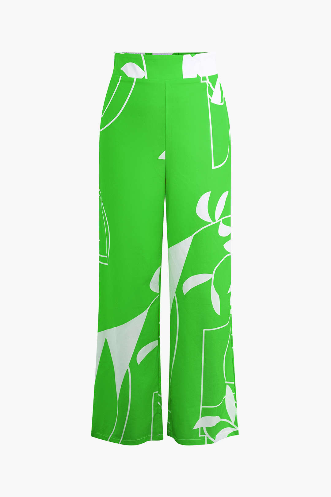 Bambu Yaprağı Desenli Bağlamalı Spagetti Askılı Üst Ve Pantolon Seti