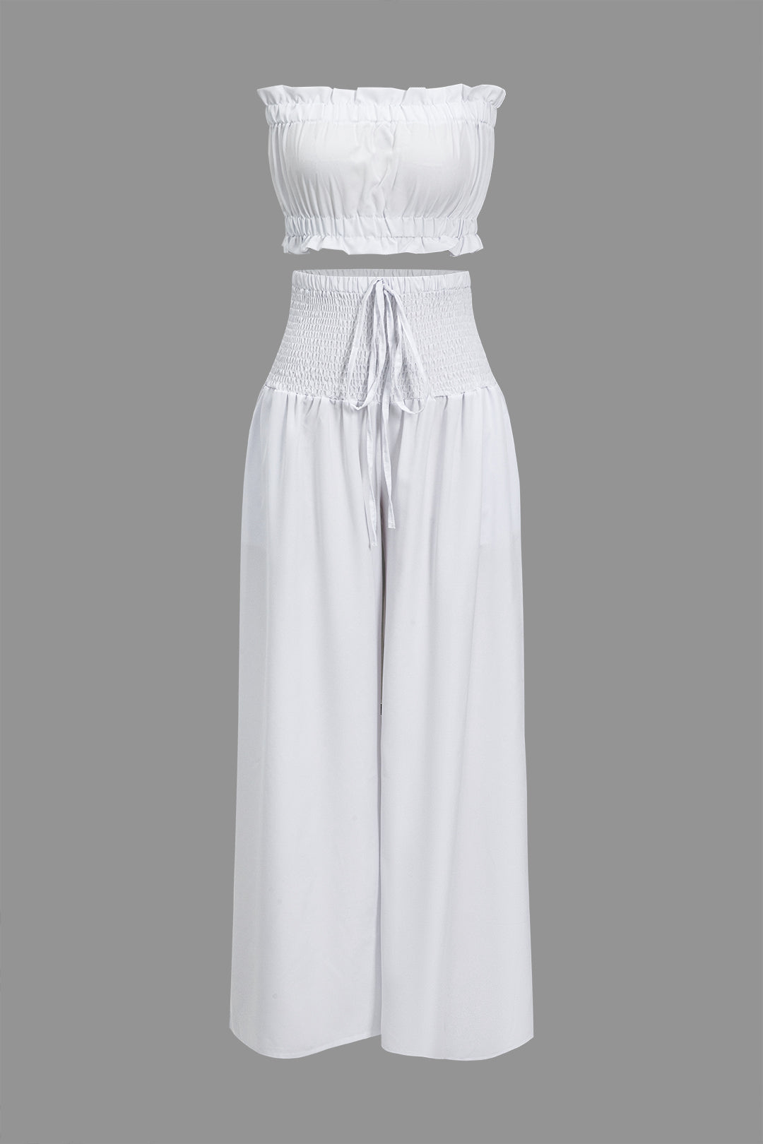 Volanlı Tubetop Ve Bağlamalı Geniş Paçalı Pantolon Takımı