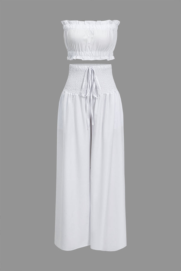 volanlı tube üst ve bağlamalı pantolon takım