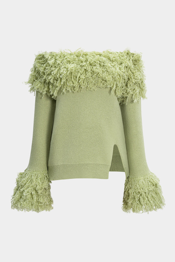 örgü omzu açık püsküllü bluz