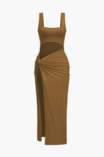 önü kesik slit midi elbise