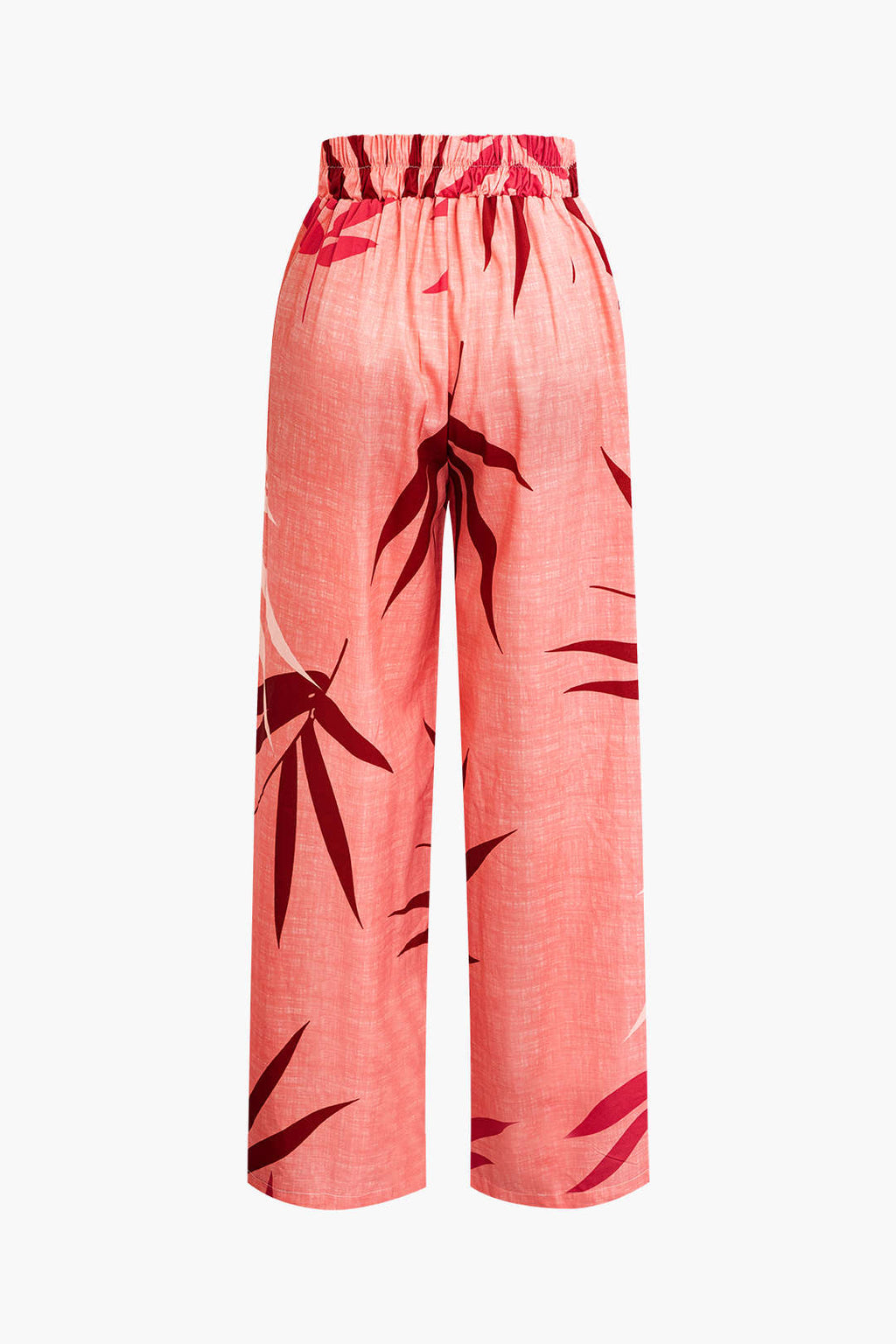 Bambu Yaprağı Desenli Bağlamalı Spagetti Askılı Üst Ve Pantolon Seti