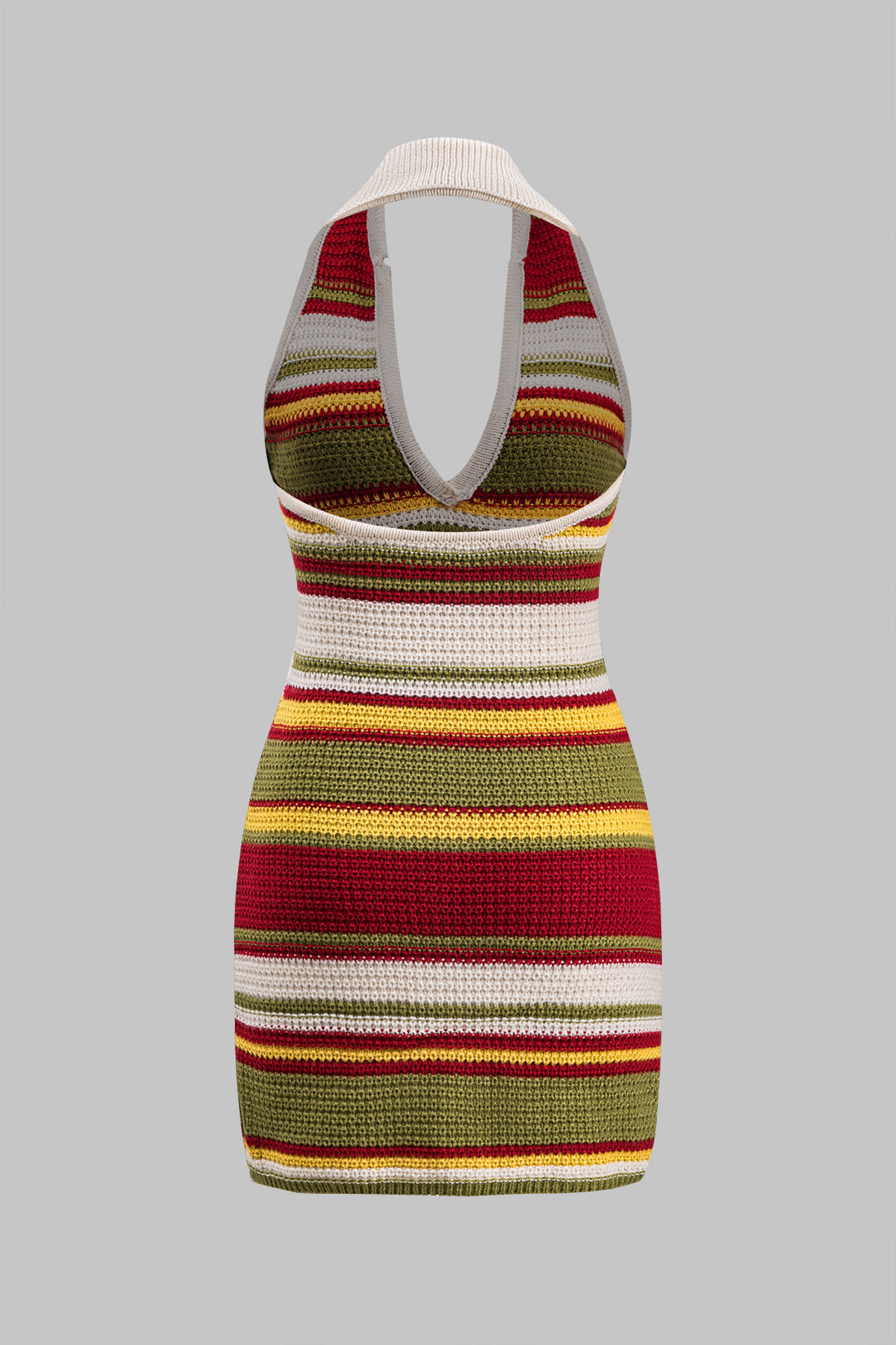 Triko Sırt Açık V Yaka Halter Kolsuz Elbise