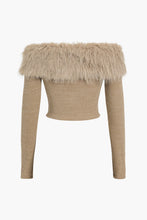 örgü omuz açık sahte kürklü bluz