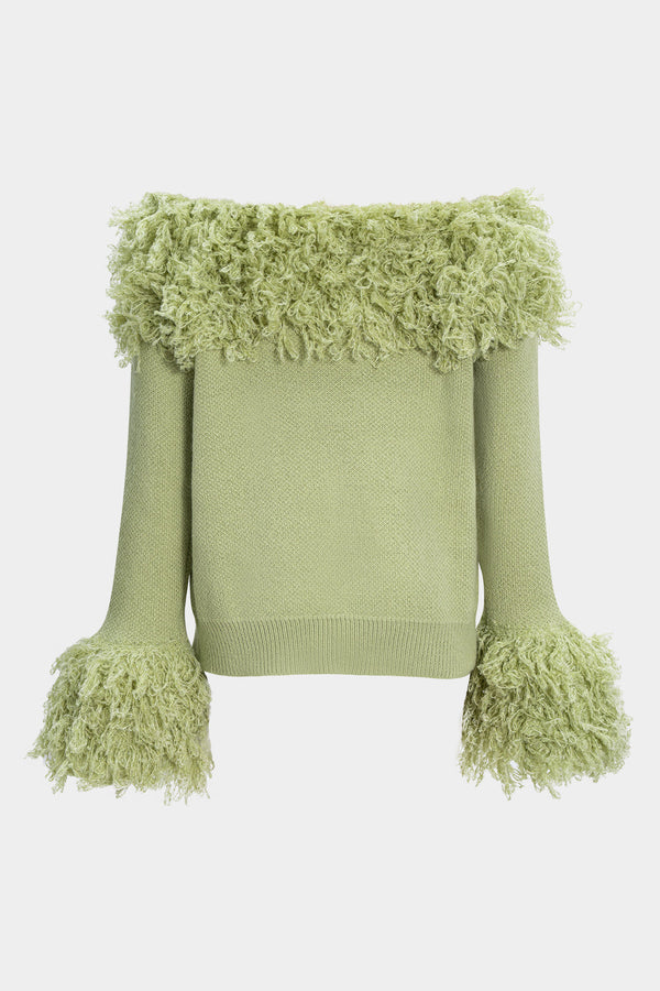 örgü omzu açık püsküllü bluz