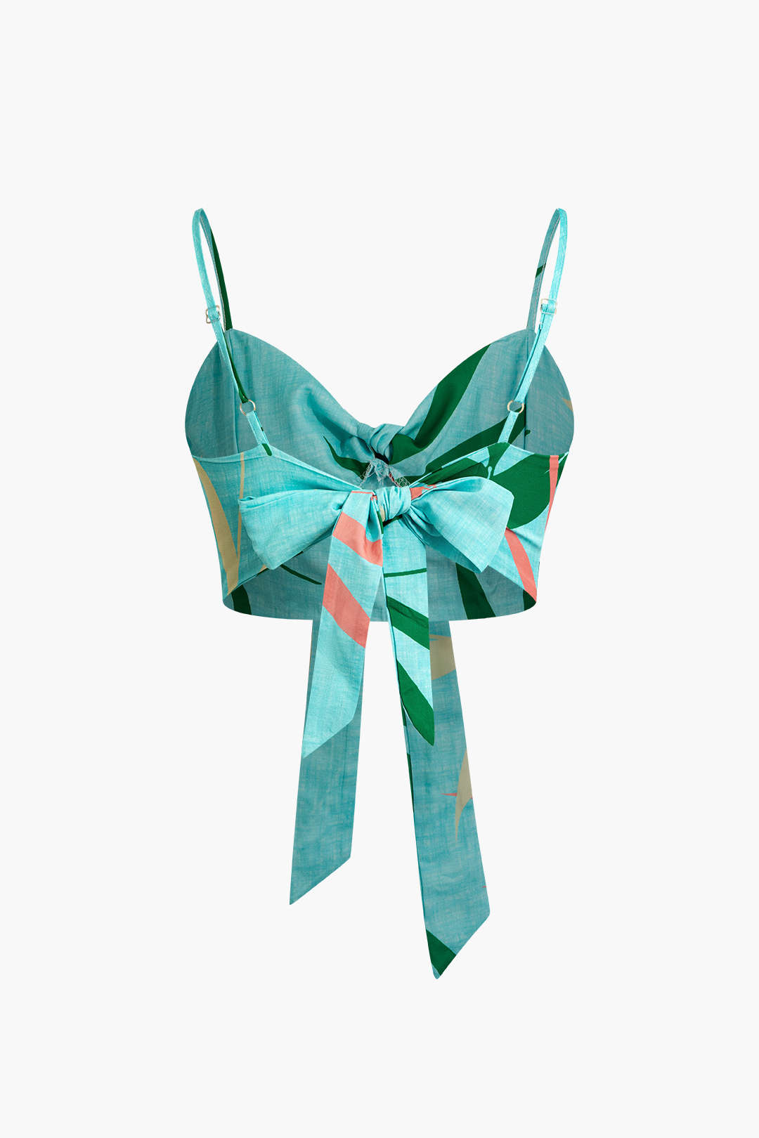 Bambu Yaprağı Desenli Bağlamalı Spagetti Askılı Üst Ve Pantolon Seti