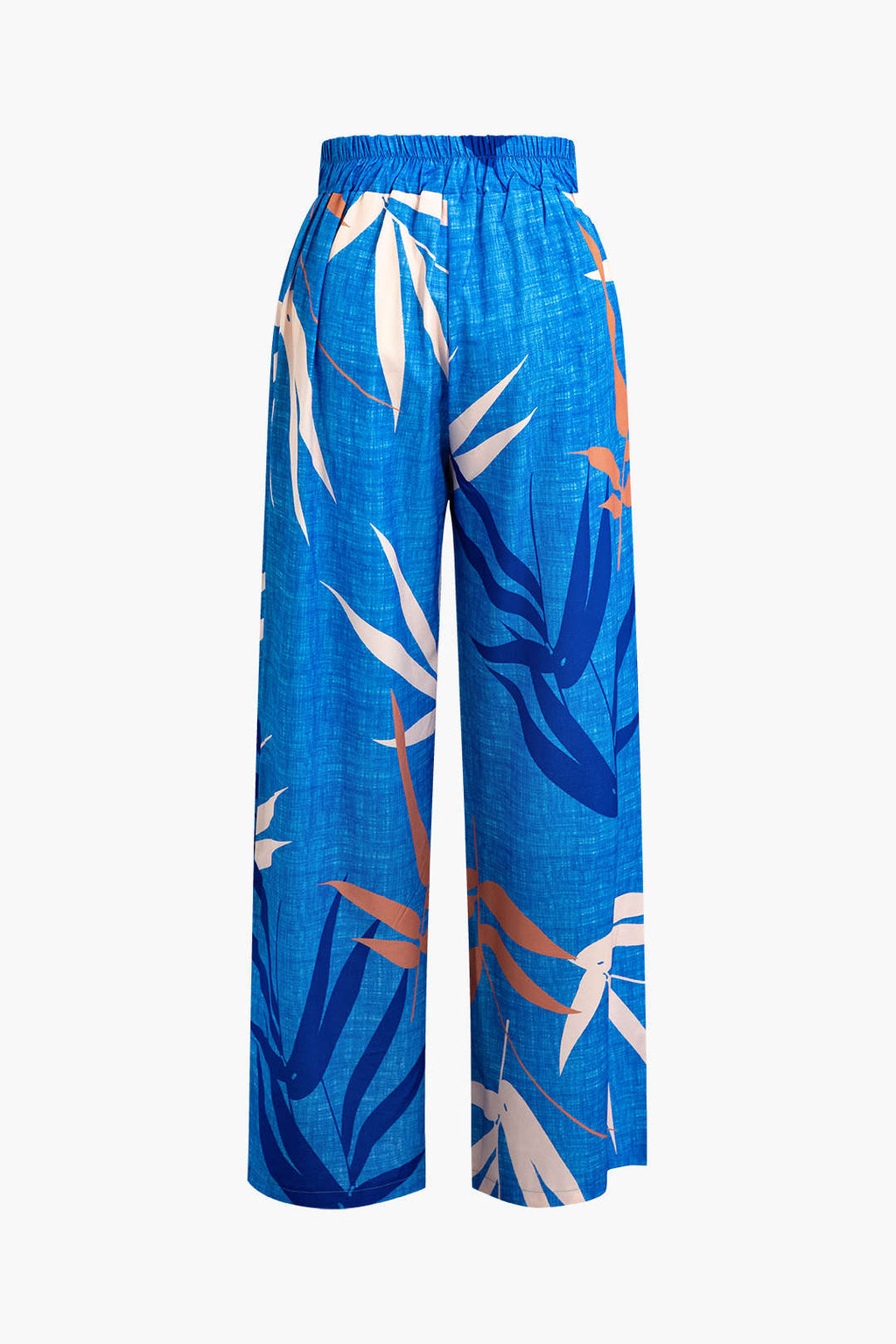 Bambu Yaprağı Desenli Bağlamalı Spagetti Askılı Üst Ve Pantolon Seti