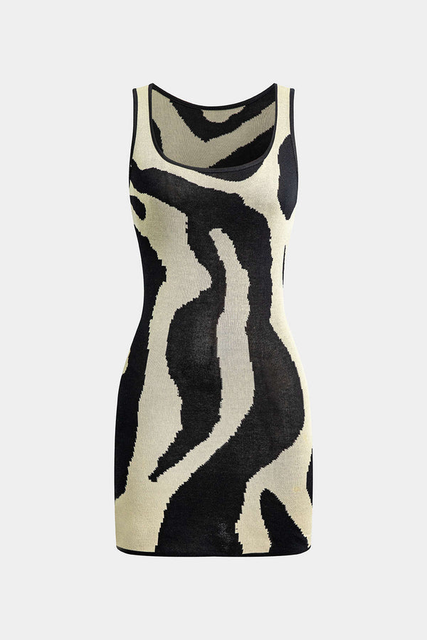 triko zebra desenli mini elbise