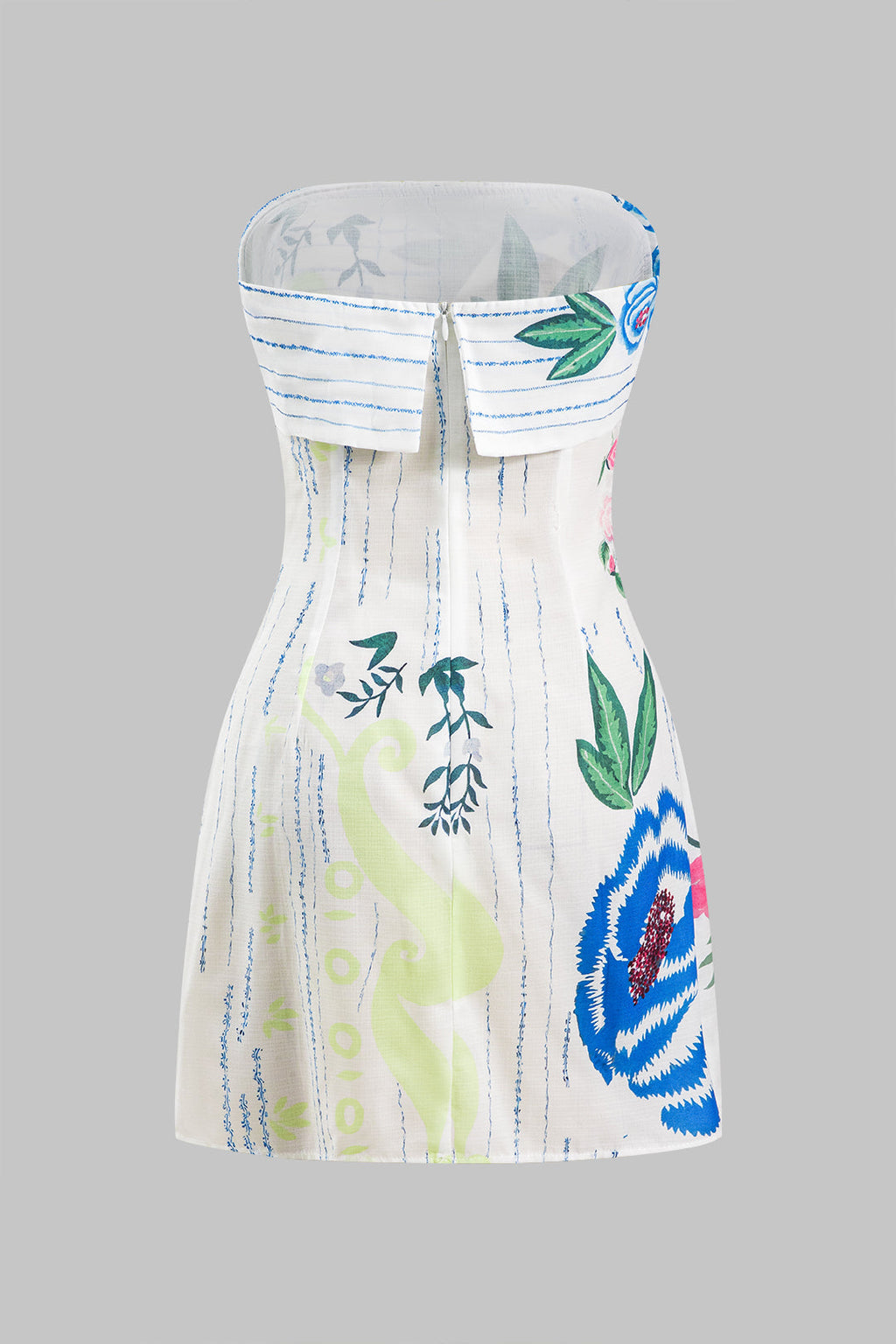 Çiçek Desenli Kolsuz Fermuarlı Straplez Mini Elbise