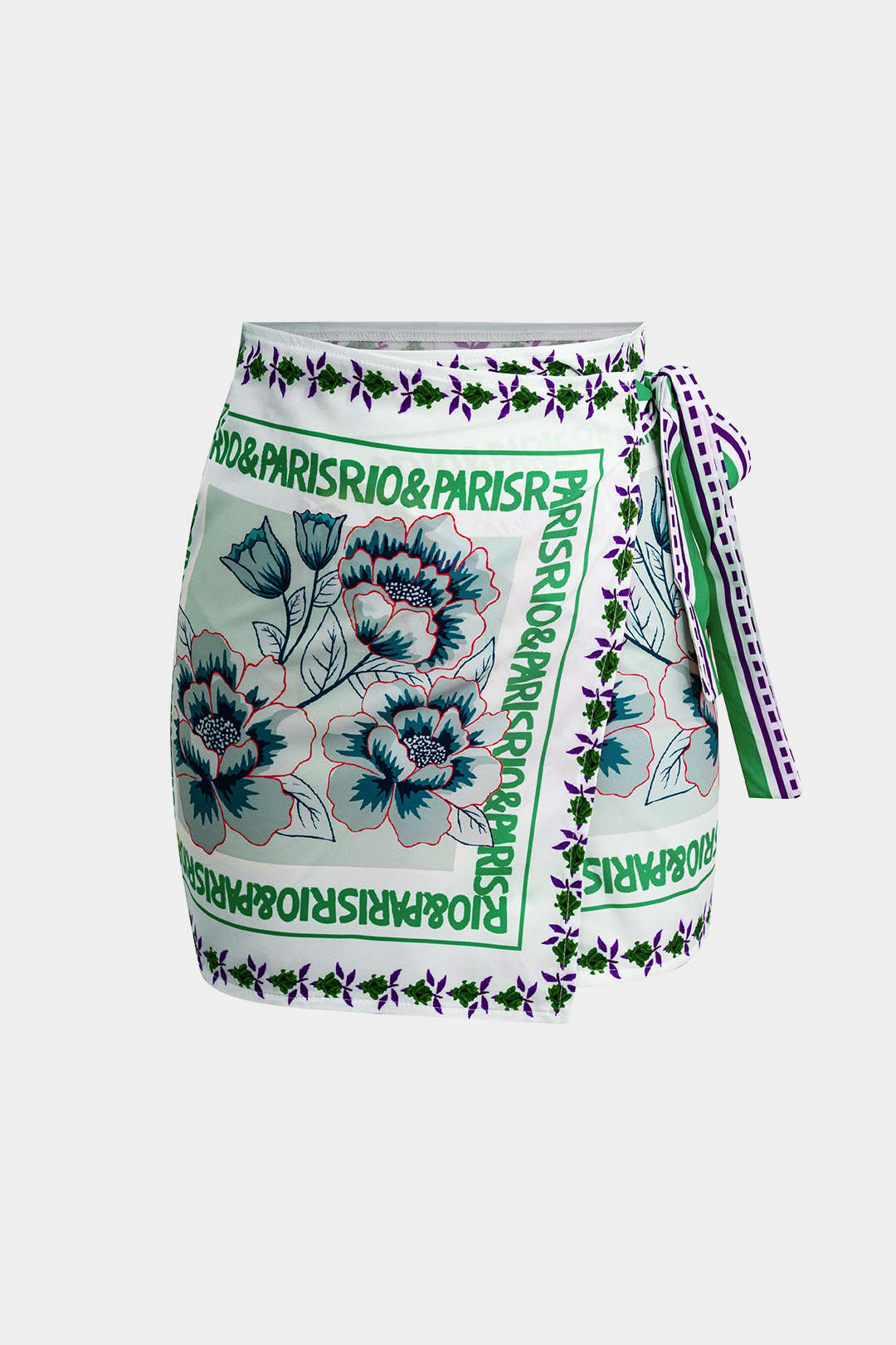 Çiçek Desenli Sarılmalı Düğüm Mini Etek