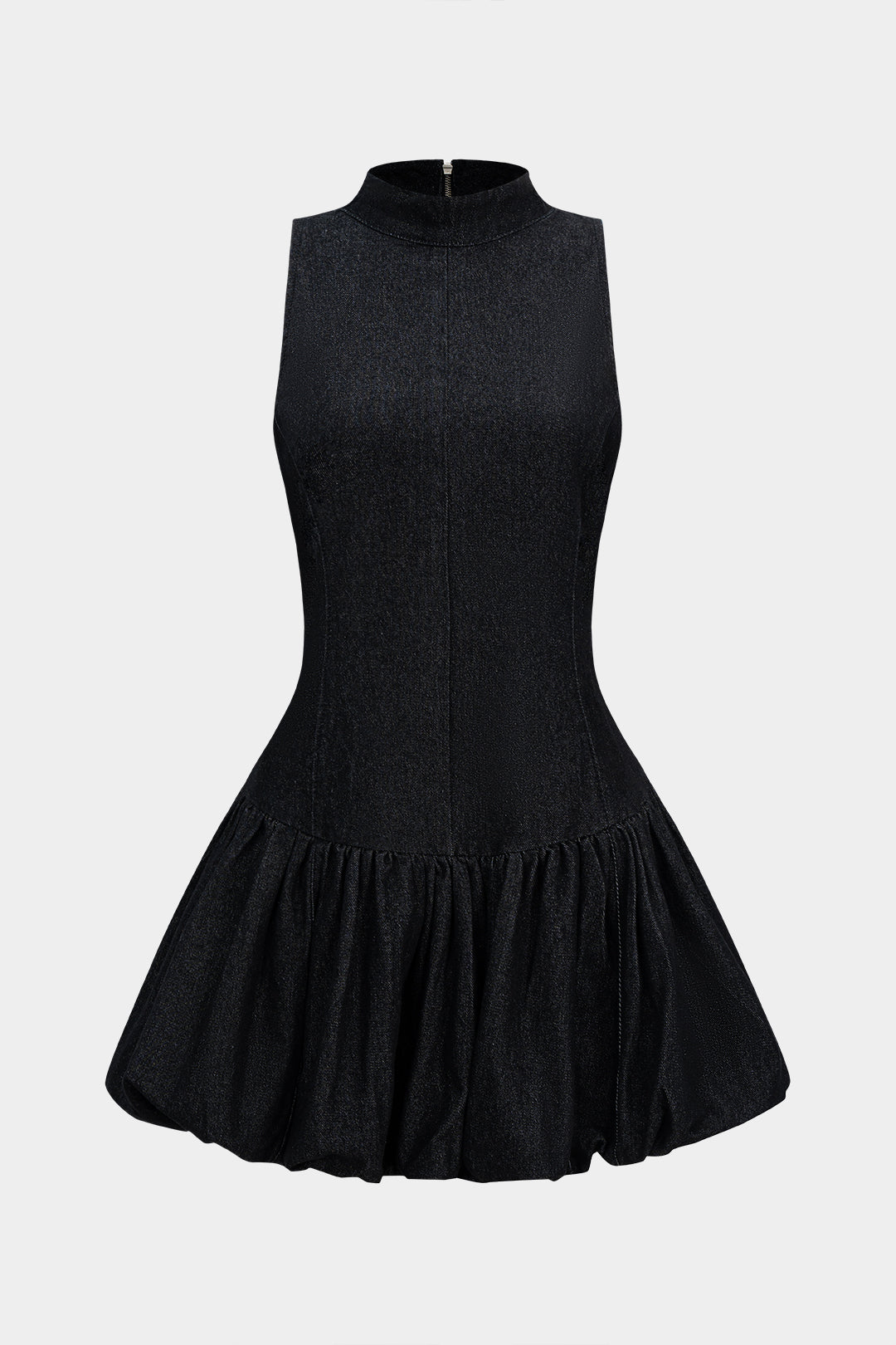 Mavi Denim Büzgülü Kolsuz Mini Elbise