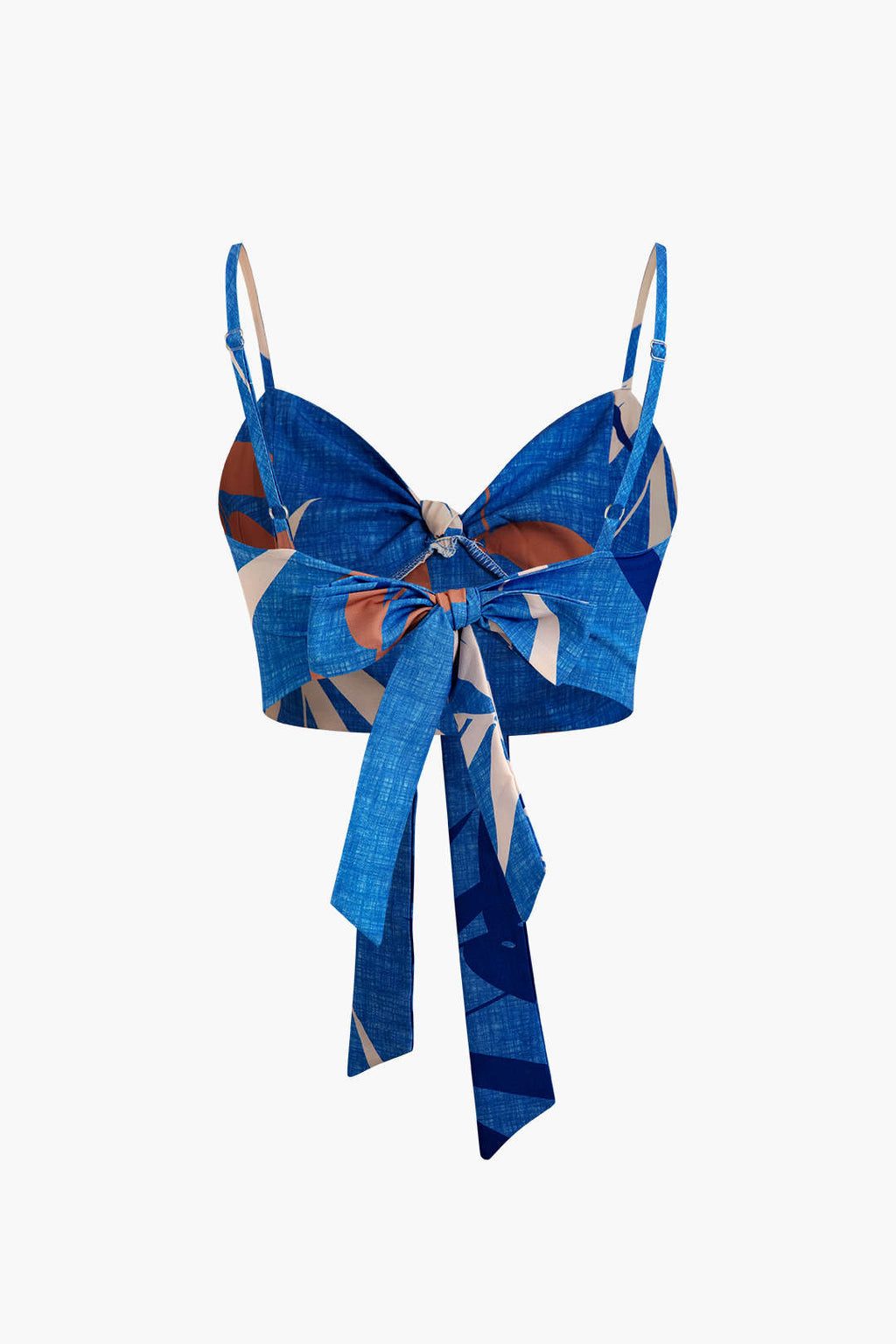 Bambu Yaprağı Desenli Bağlamalı Spagetti Askılı Üst Ve Pantolon Seti