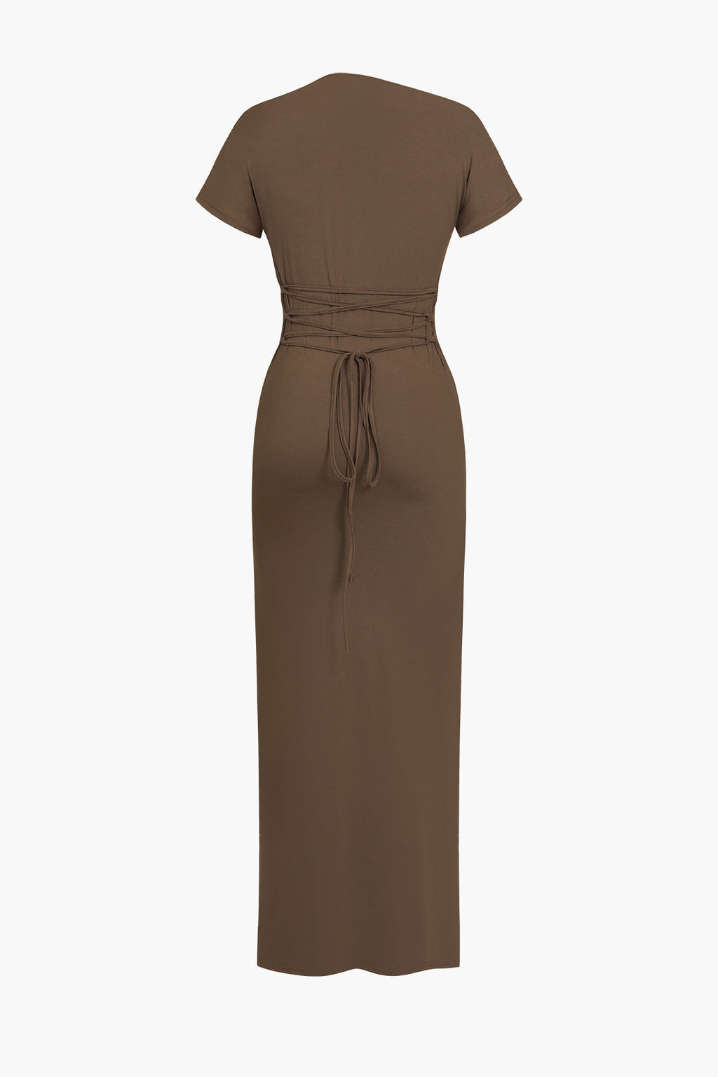 Siyah Poliester Elastan Asimetrik Düğüm Maxi Elbise