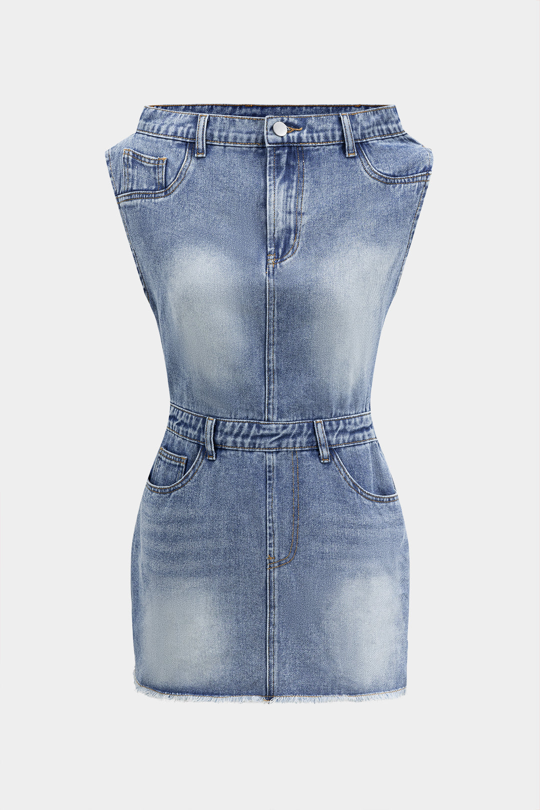 Denim Asimetrik Yaka Mini Elbise