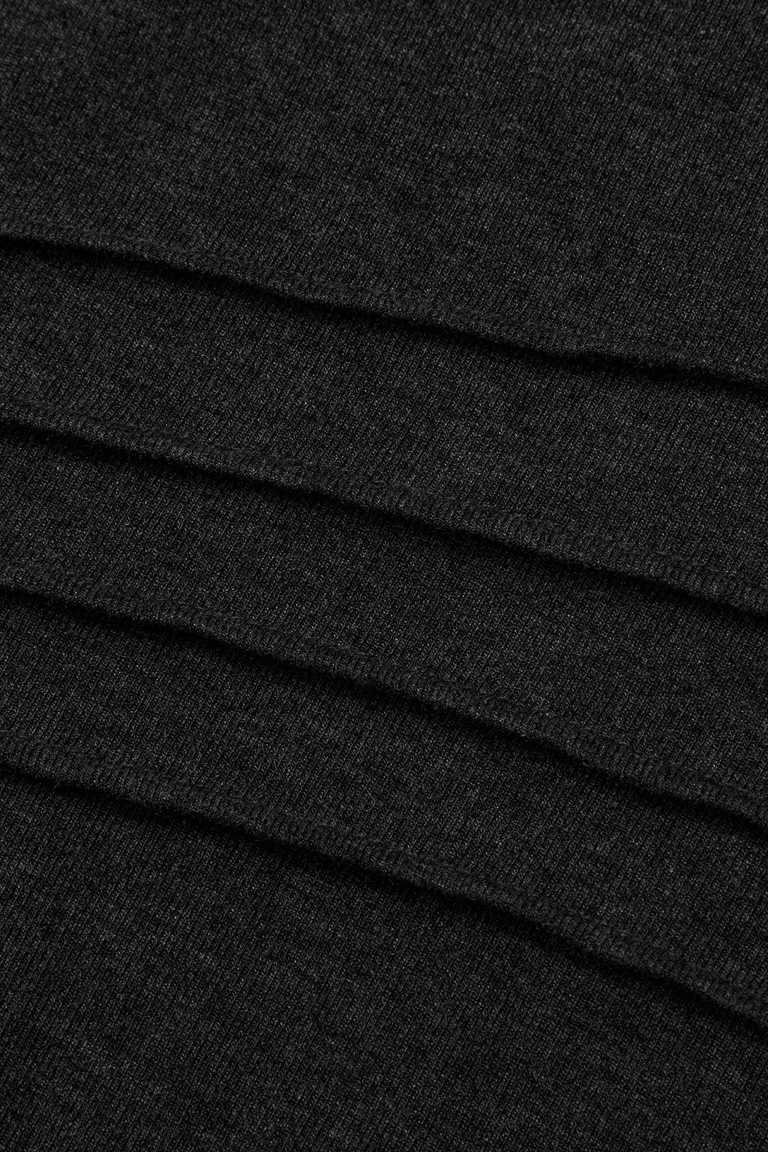 Siyah Yüksek Yaka Büzgülü Yırtmaçlı UzunKollu MaxiElbise