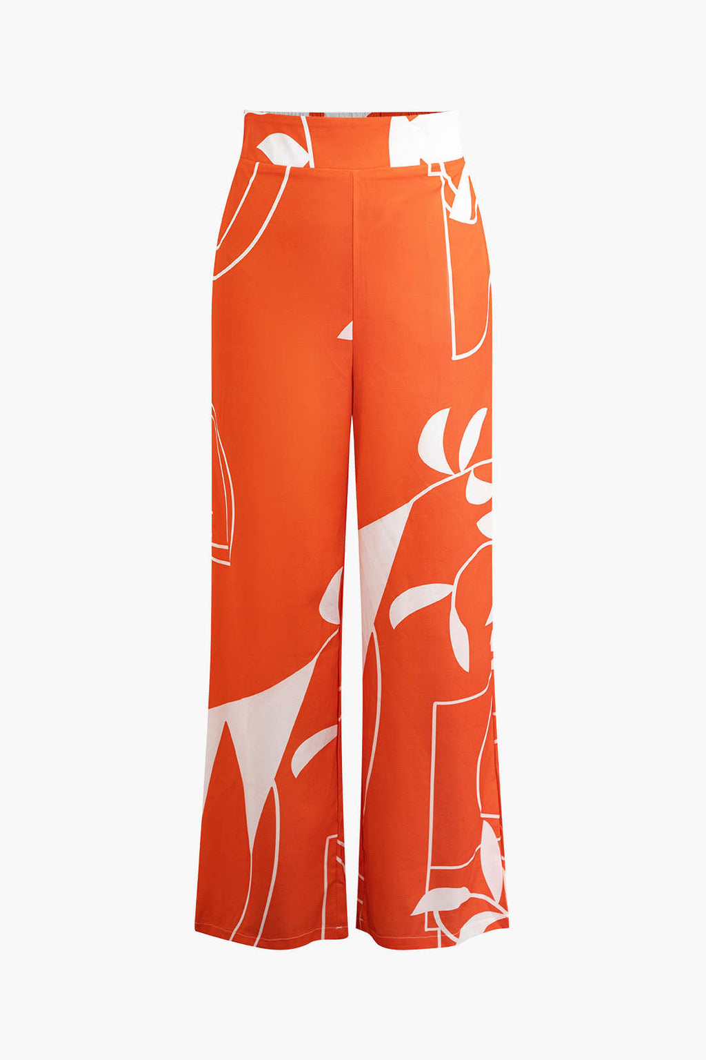 Bambu Yaprağı Desenli Bağlamalı Spagetti Askılı Üst Ve Pantolon Seti