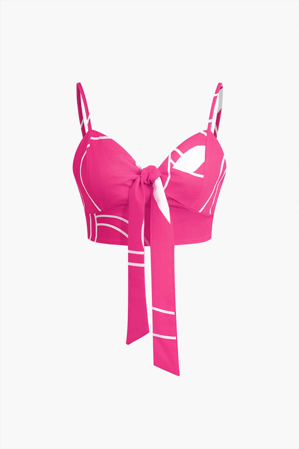 Bambu Yaprağı Desenli Bağlamalı Spagetti Askılı Üst Ve Pantolon Seti