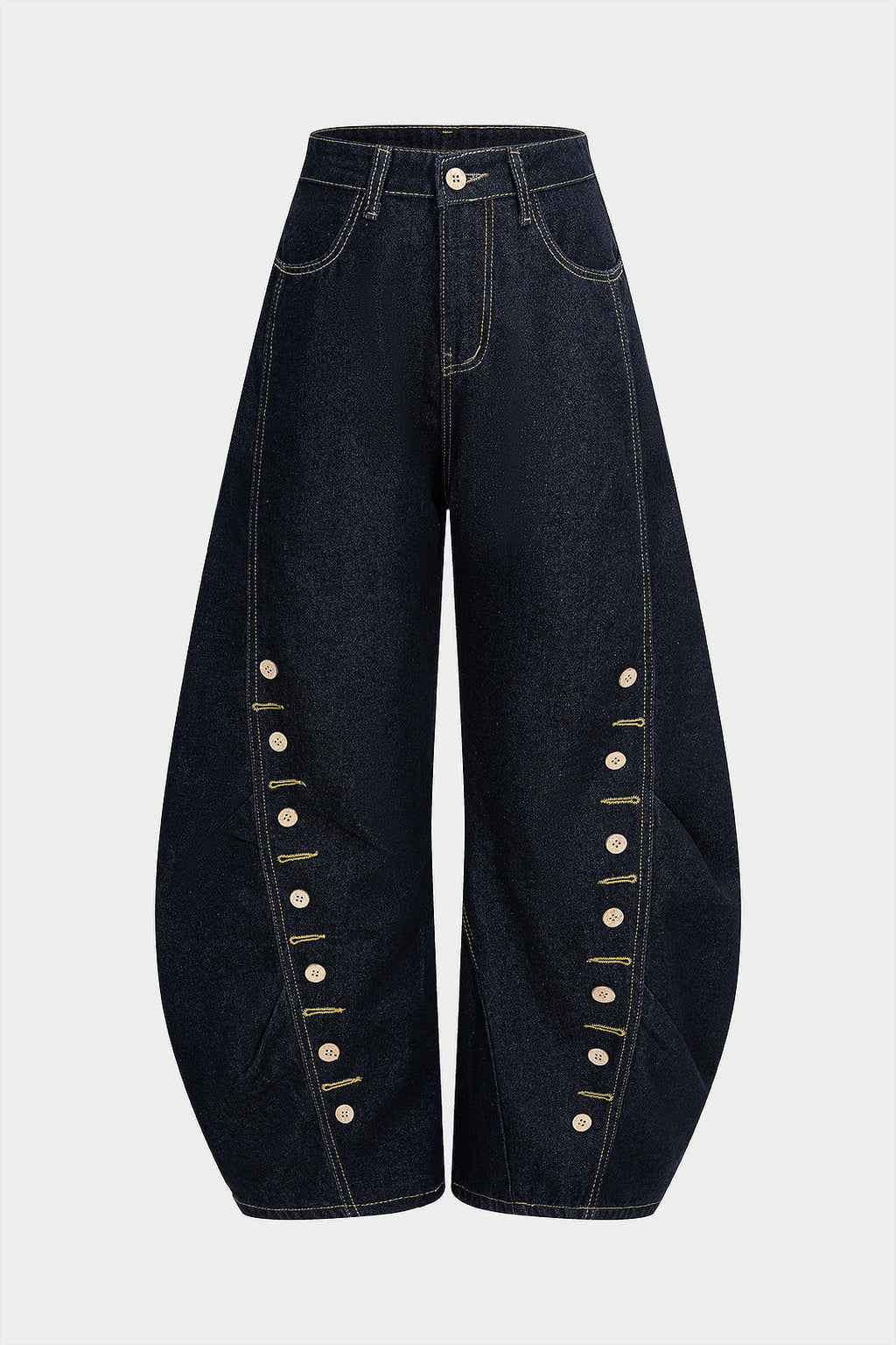 Lacivert Yumuşaklıkta Dokulu Denim Barrel Paça Pantolon