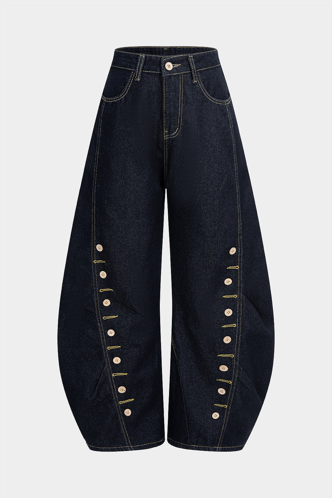 Lacivert Yumuşaklıkta Dokulu Denim Barrel Paça Pantolon