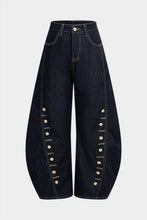 düğmeli denim barrel pantolon